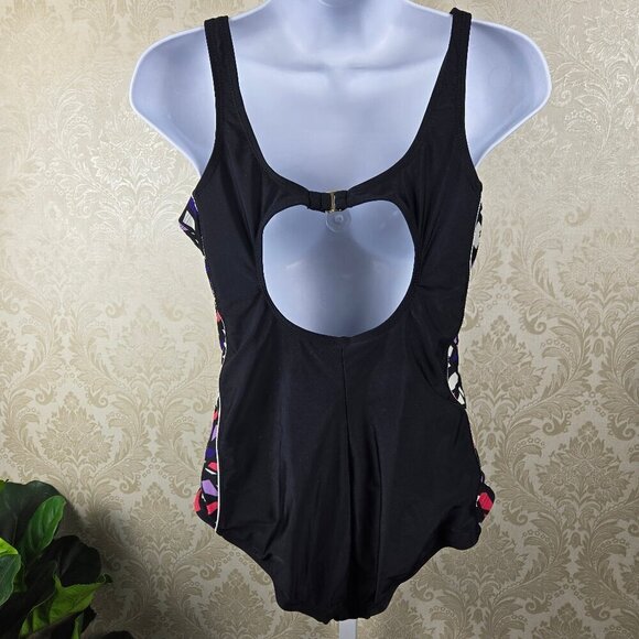 Catalina Size XL (16-18) One Piece Swimsuit Black with Patterned Side Panels - Picture 5 of 11